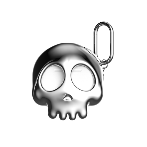 808FC 3D Cartoon Skull AirPods Case | Smooth Full Protection Cover with Cross Charm & Carabiner，Plated Sliver