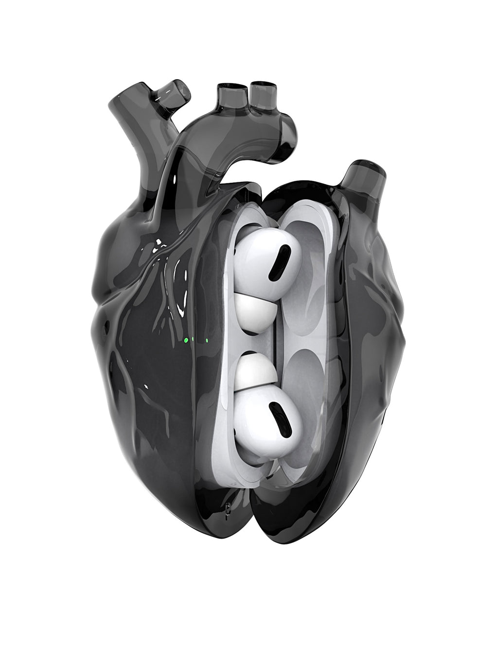 808FC Heart-Shaped Liquid Silicone Protective Case for AirPods – Drop-Proof Cover with Metal Hook, Compatible with AirPods Pro Charging Case  （Transparent Black）