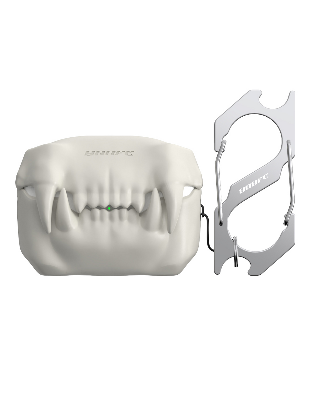 808FC 3D Sabertooth Tooth AirPods Case, Skin-Touch Silicone Full Protection Cover with Metal Clasp,Bone White