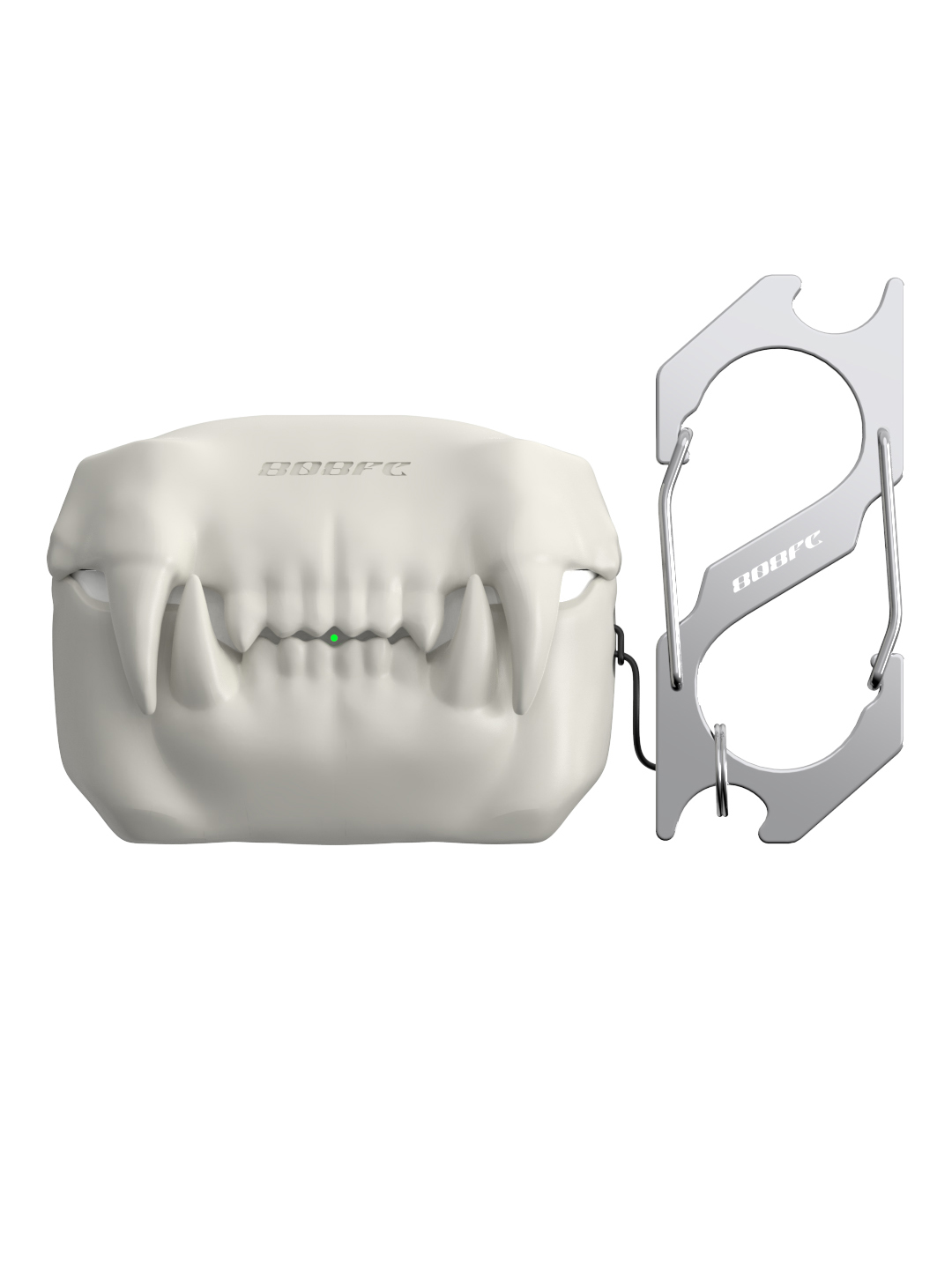 808FC 3D Sabertooth Tooth AirPods Case, Skin-Touch Silicone Full Protection Cover with Metal Clasp,Bone White