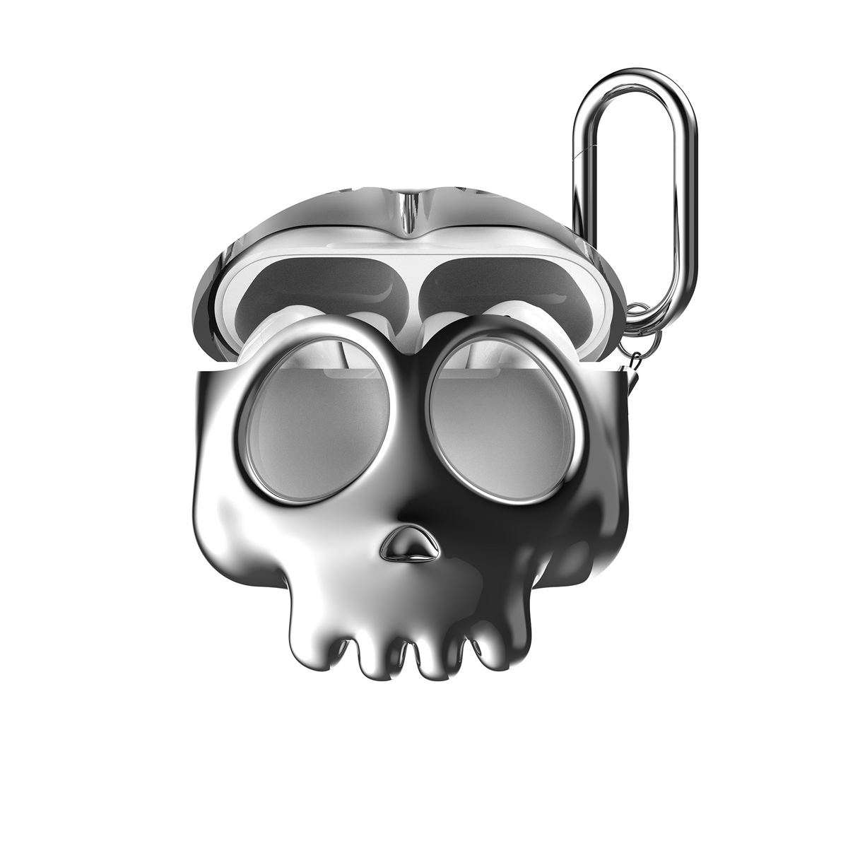 808FC 3D Cartoon Skull AirPods Case | Smooth Full Protection Cover with Cross Charm & Carabiner，Plated Sliver