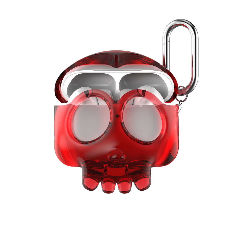 808FC 3D Cartoon Skull AirPods Case | Smooth Full Protection Cover with Cross Charm & CarabinerTranslucent Red