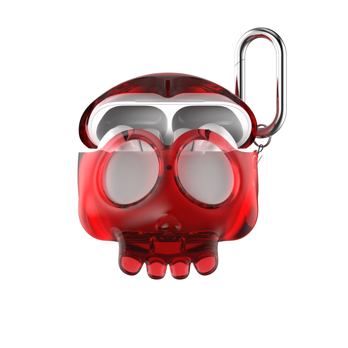 808FC 3D Cartoon Skull AirPods Case | Smooth Full Protection Cover with Cross Charm & CarabinerTranslucent Red