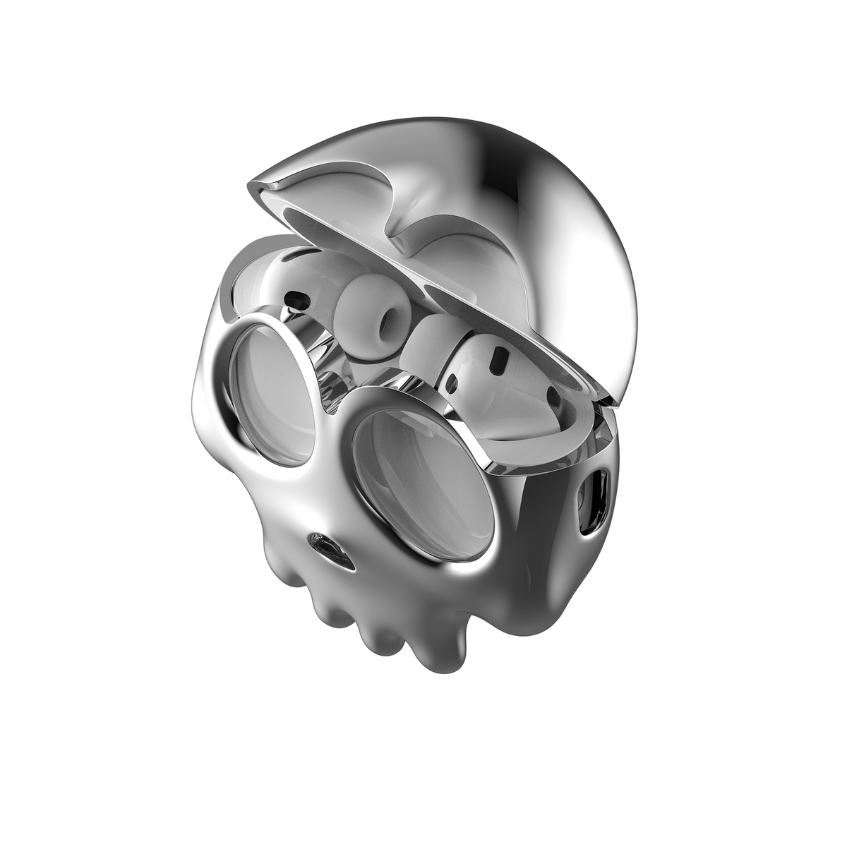808FC 3D Cartoon Skull AirPods Case | Smooth Full Protection Cover with Cross Charm & Carabiner，Plated Sliver