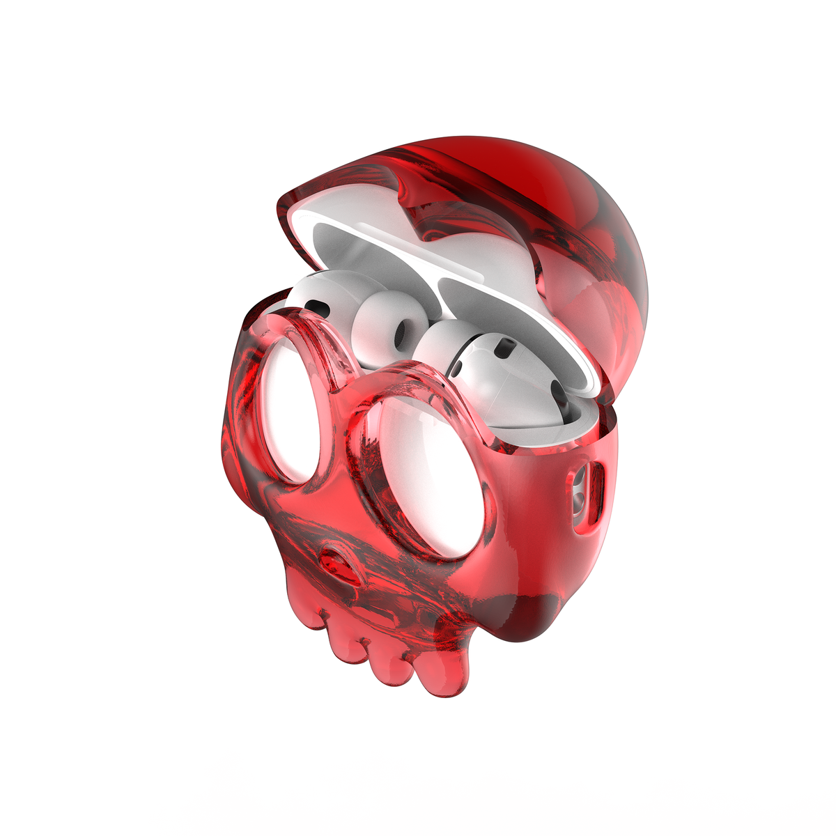 808FC 3D Cartoon Skull AirPods Case | Smooth Full Protection Cover with Cross Charm & CarabinerTranslucent Red