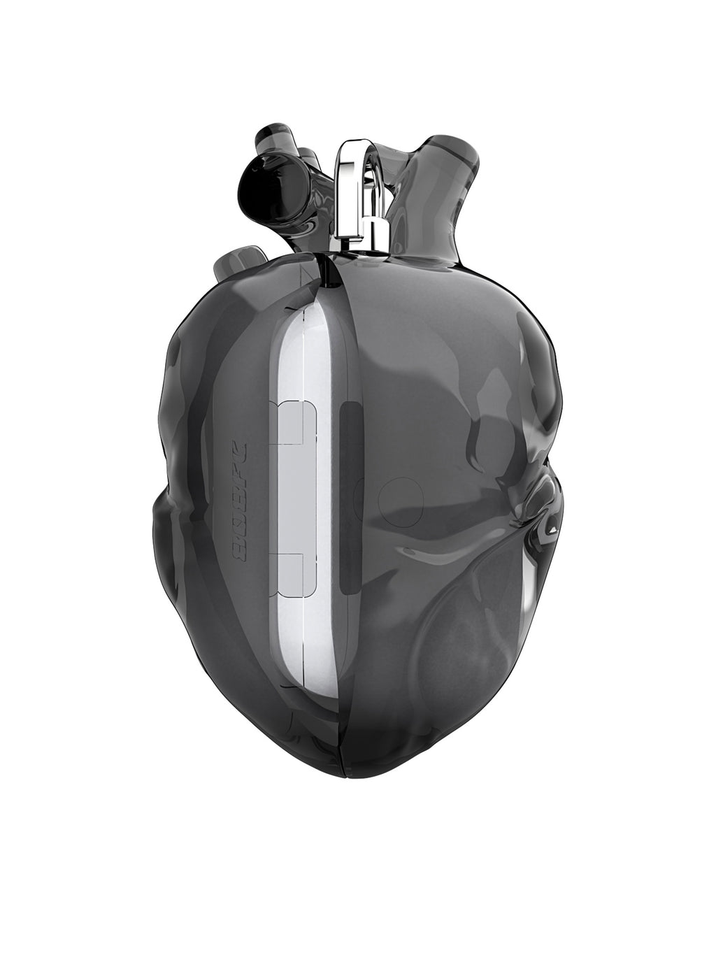 808FC Heart-Shaped Liquid Silicone Protective Case for AirPods – Drop-Proof Cover with Metal Hook, Compatible with AirPods Pro Charging Case  （Transparent Black）