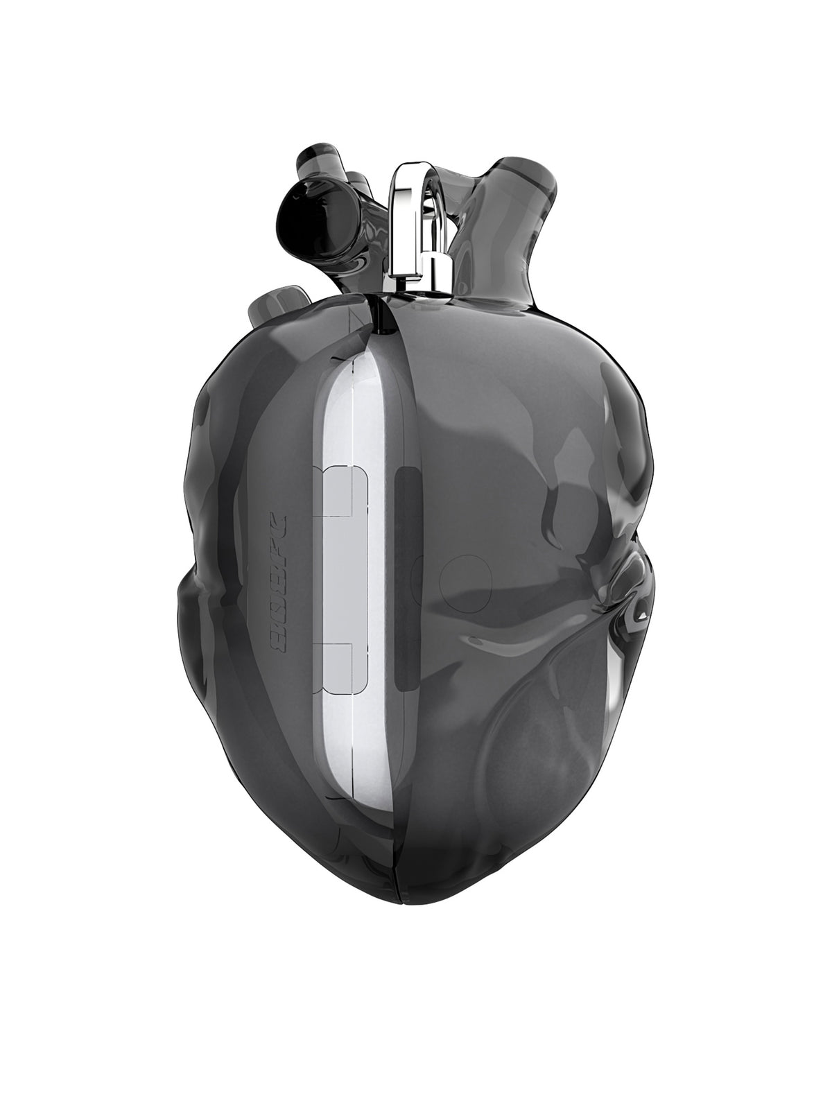 808FC Heart-Shaped Liquid Silicone Protective Case for AirPods – Drop-Proof Cover with Metal Hook, Compatible with AirPods Pro Charging Case  （Transparent Black）