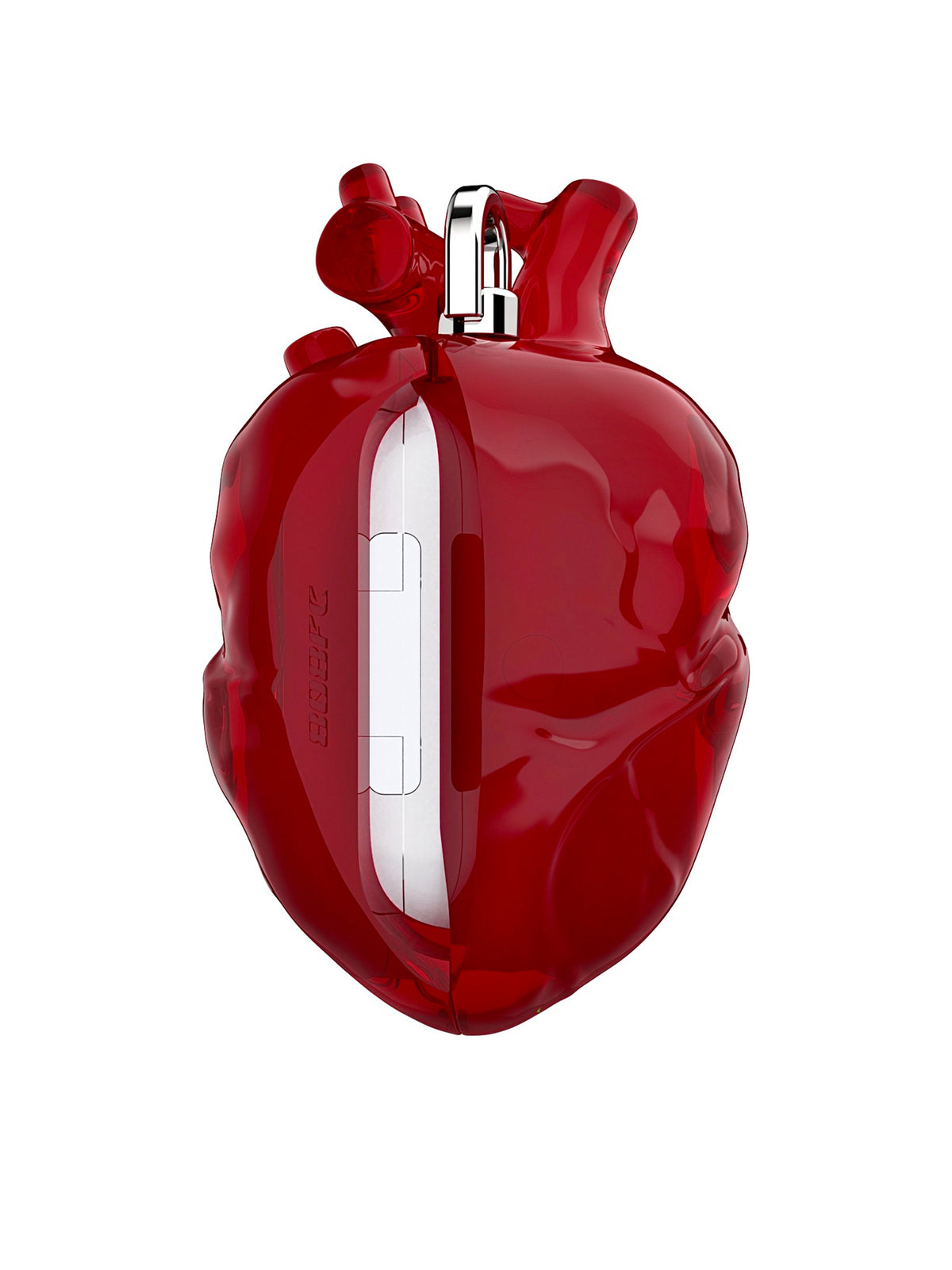 808FC Heart-Shaped Liquid Silicone Protective Case for AirPods – Drop-Proof Cover with Metal Hook, Compatible with AirPods Pro Charging Case  （Transparent Red）