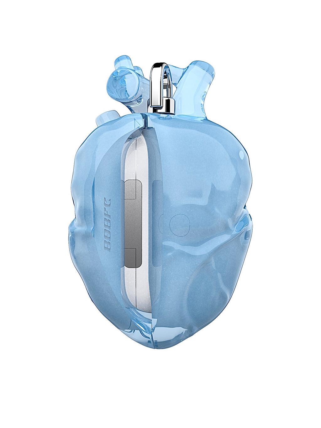 808FC Heart-Shaped Liquid Silicone Protective Case for AirPods – Drop-Proof Cover with Metal Hook, Compatible with AirPods Pro Charging Case  （Transparent Blue）