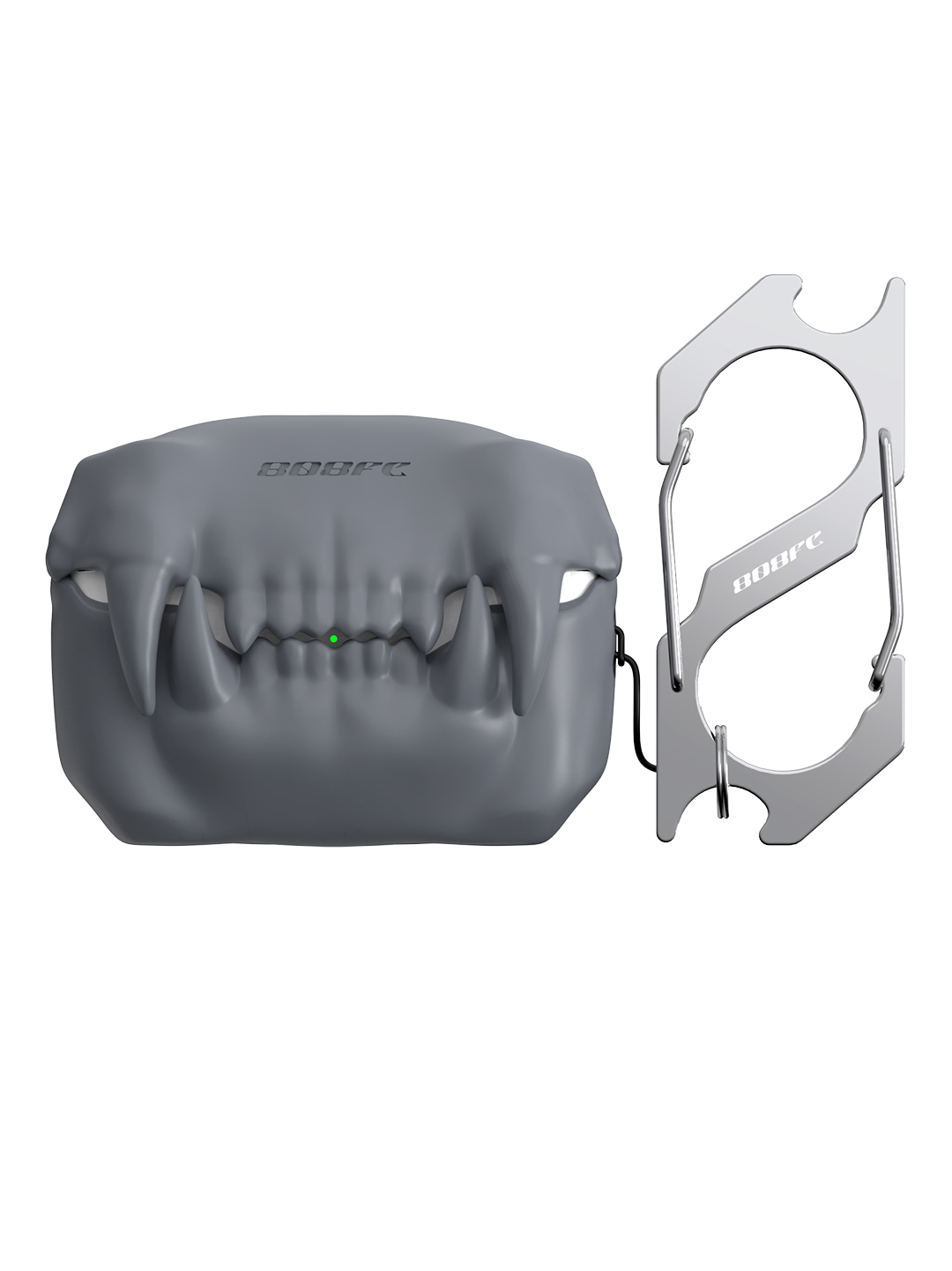 808FC 3D Sabertooth Tooth AirPods Case, Skin-Touch Silicone Full Protection Cover with Metal Clasp,Gray