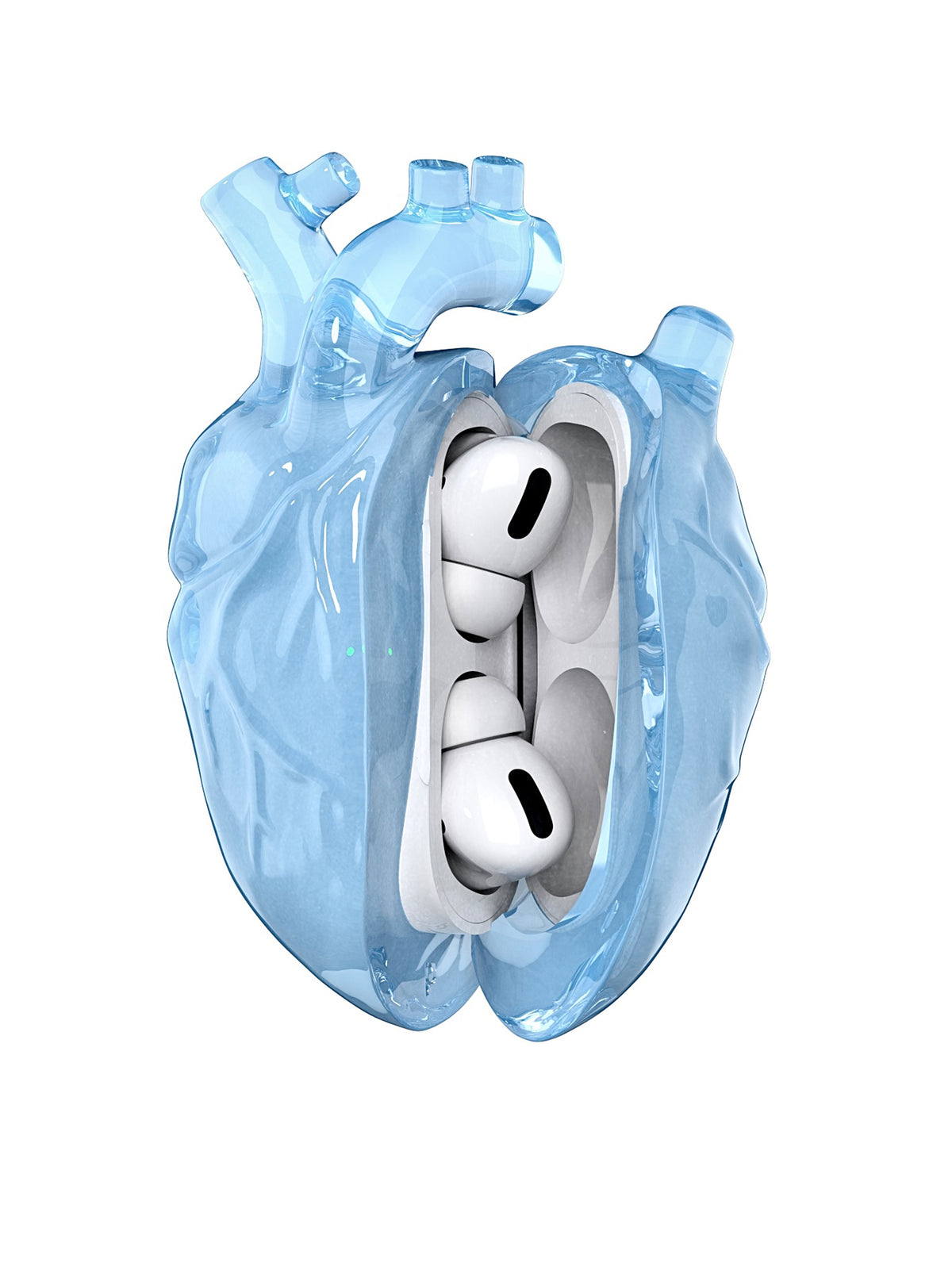808FC Heart-Shaped Liquid Silicone Protective Case for AirPods – Drop-Proof Cover with Metal Hook, Compatible with AirPods Pro Charging Case  （Transparent Blue）