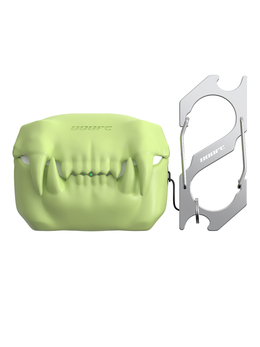 808FC 3D Sabertooth Tooth AirPods Case, Skin-Touch Silicone Full Protection Cover with Metal Clasp,Green