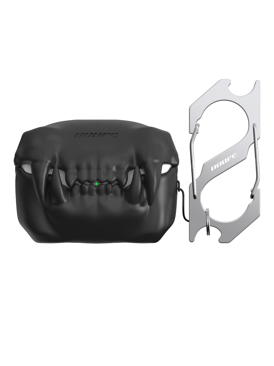 808FC3D Sabertooth Tooth AirPods Case, Skin-Touch Silicone Full Protection Cover with Metal Clasp,Black