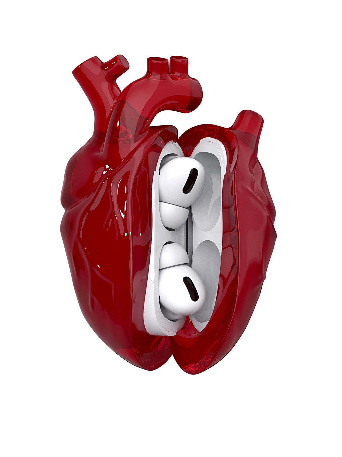 808FC Heart-Shaped Liquid Silicone Protective Case for AirPods – Drop-Proof Cover with Metal Hook, Compatible with AirPods Pro Charging Case  （Transparent Red）