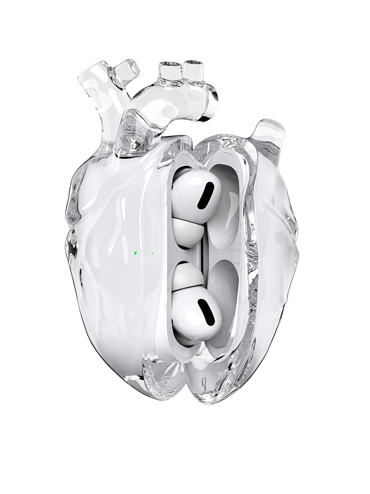 808FC Heart-Shaped Liquid Silicone Protective Case for AirPods – Drop-Proof Cover with Metal Hook, Compatible with AirPods Pro Charging Case (Transparent）