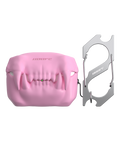808FC 3D Sabertooth Tooth AirPods Case, Skin-Touch Silicone Full Protection Cover with Metal Clasp,Pink