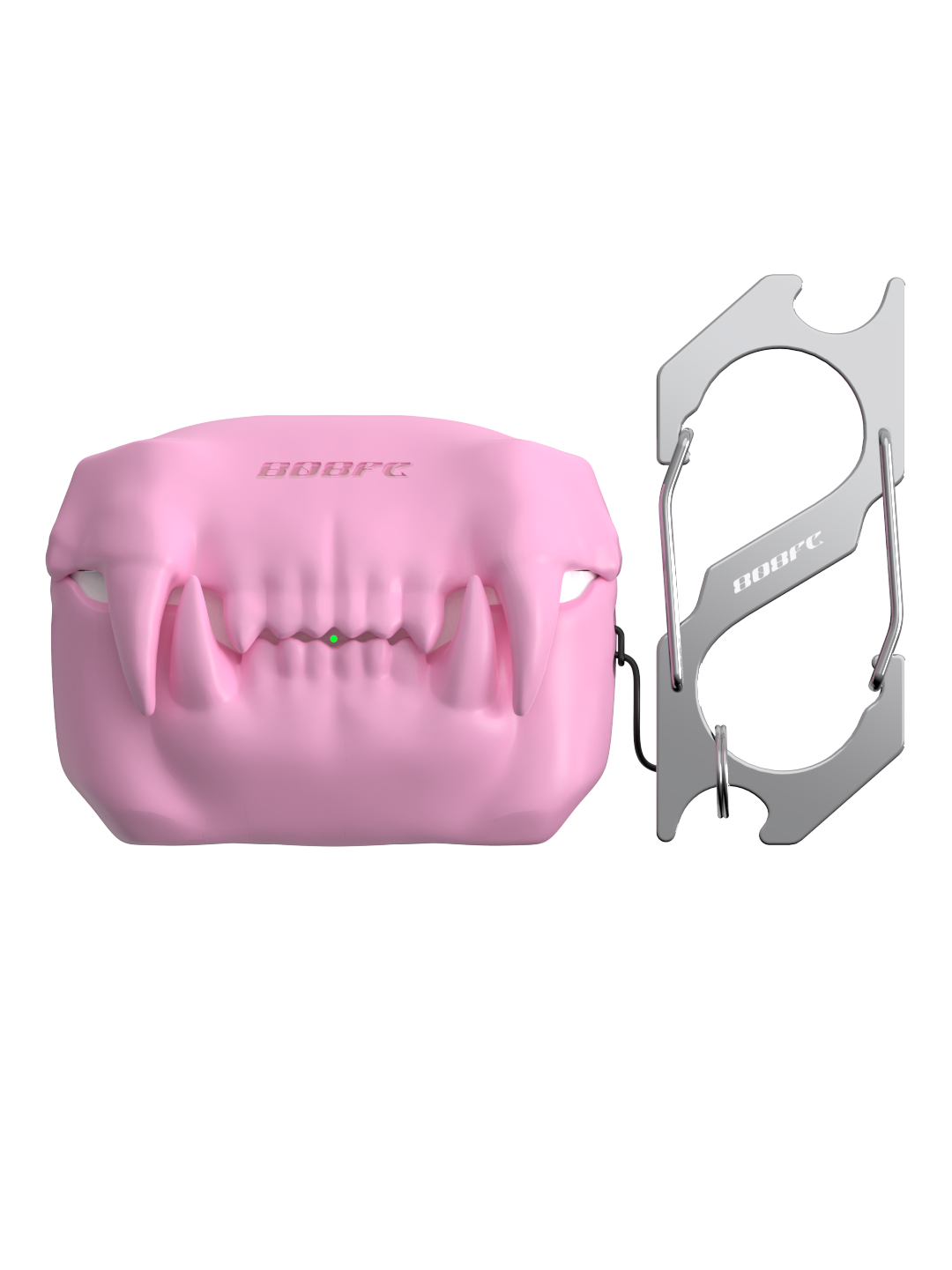 808FC 3D Sabertooth Tooth AirPods Case, Skin-Touch Silicone Full Protection Cover with Metal Clasp,Pink